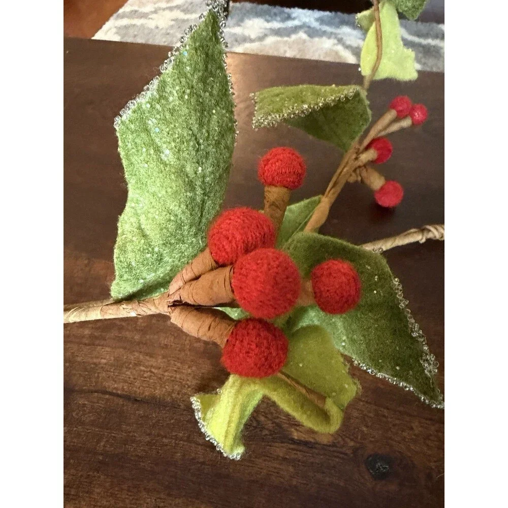 4 Feet Felt Berry Holly Garland Christmas Holiday Decor Decoration Set of 5